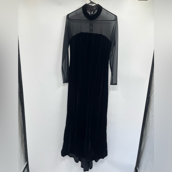 Vintage Union Made USA Black Velvet Mesh Front Long Sleeve Dress Size 14 - Picture 3 of 15